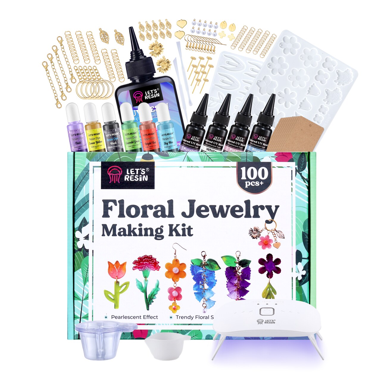 LET'S RESIN All-In-One Kit Flower Jewelry Making Kit, Gift for Spring, Holiday, Diy, UV resin